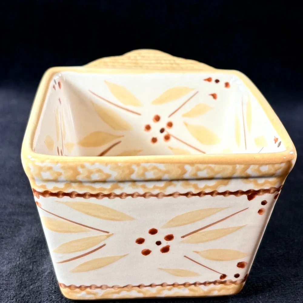 Temp-tations Old World Yellow 10oz Square Ramekins Set of 4 Ceramic Bakers